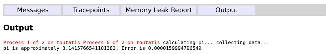 debugging output