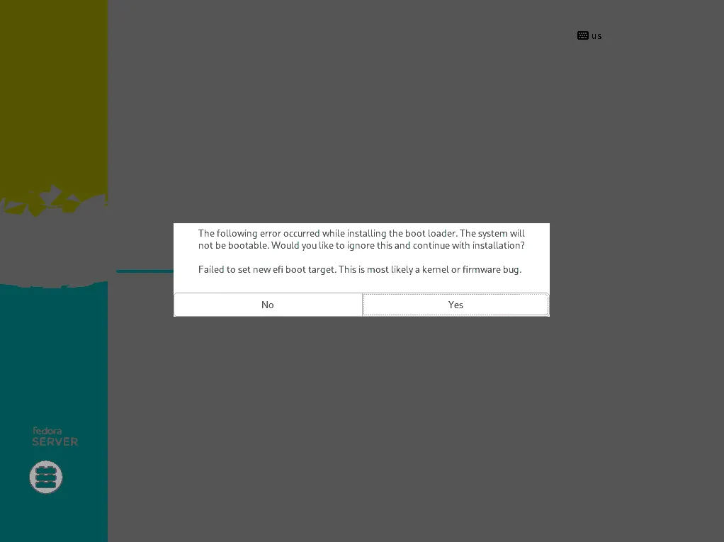 Fedora installation SetVariable error